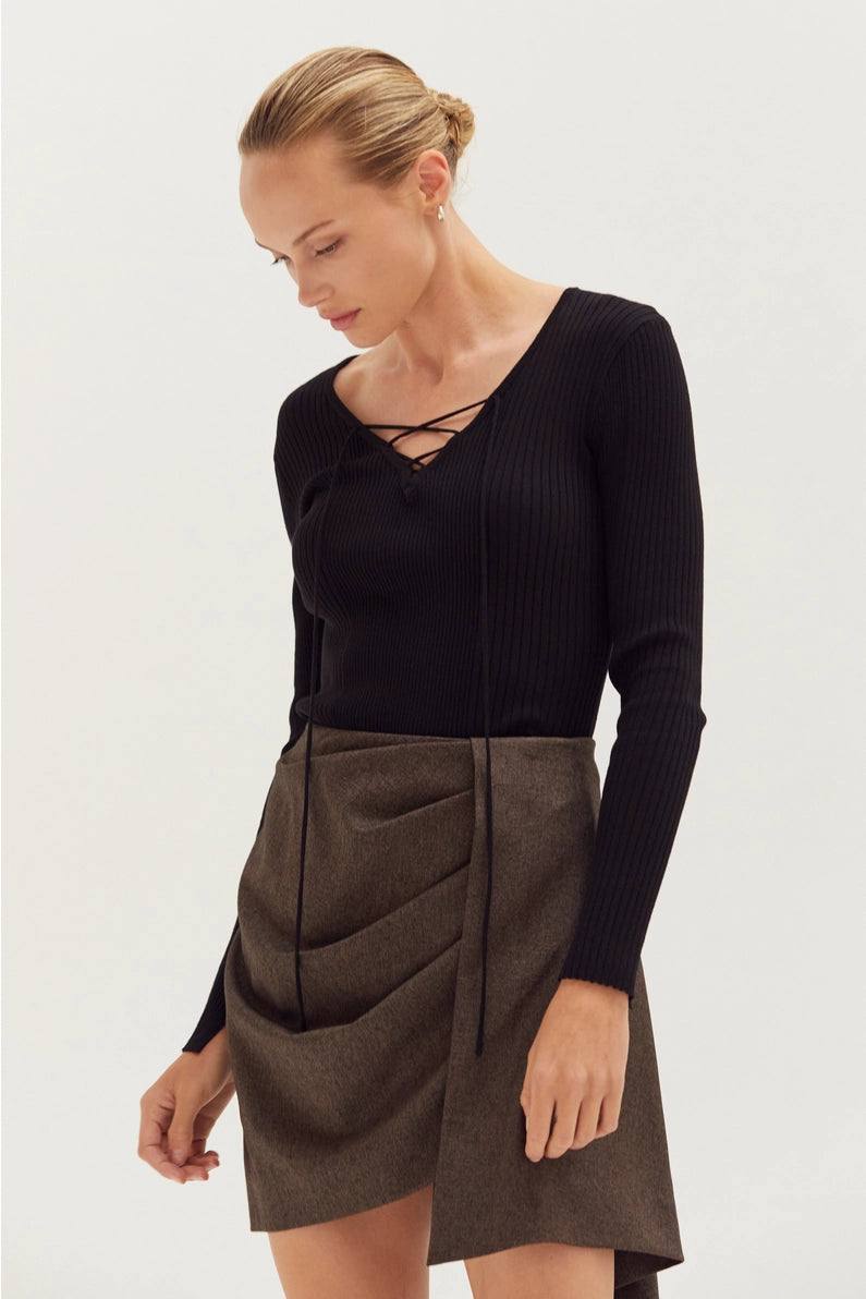 Tracey Lace Up Ribbed Top