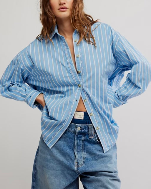 Striped Varsity Vibes Shirt | Blue Combo Striped Varsity Vibes Shirt | Blue Combo