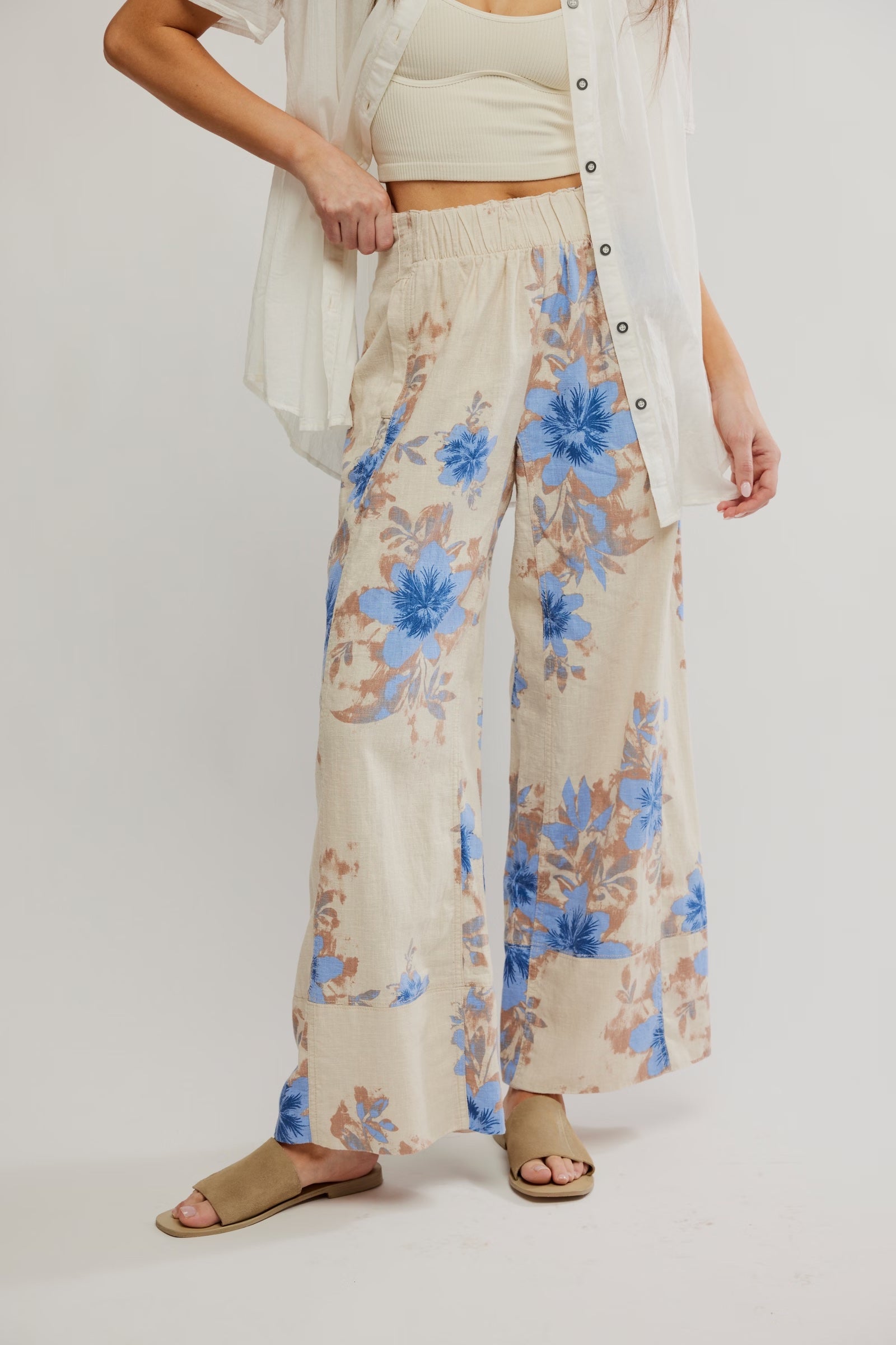 Days End Printed Linen Pull-On Pant