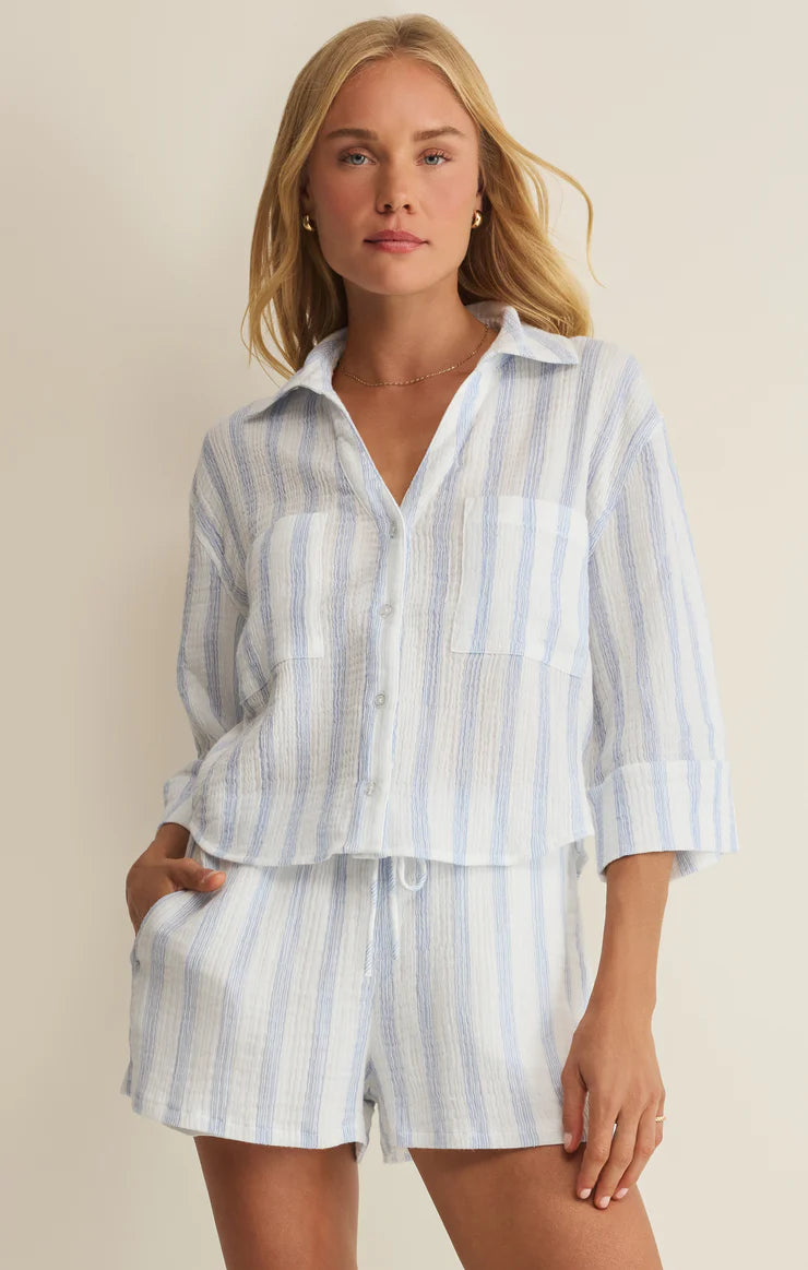 Helena Striped Airy Button Up