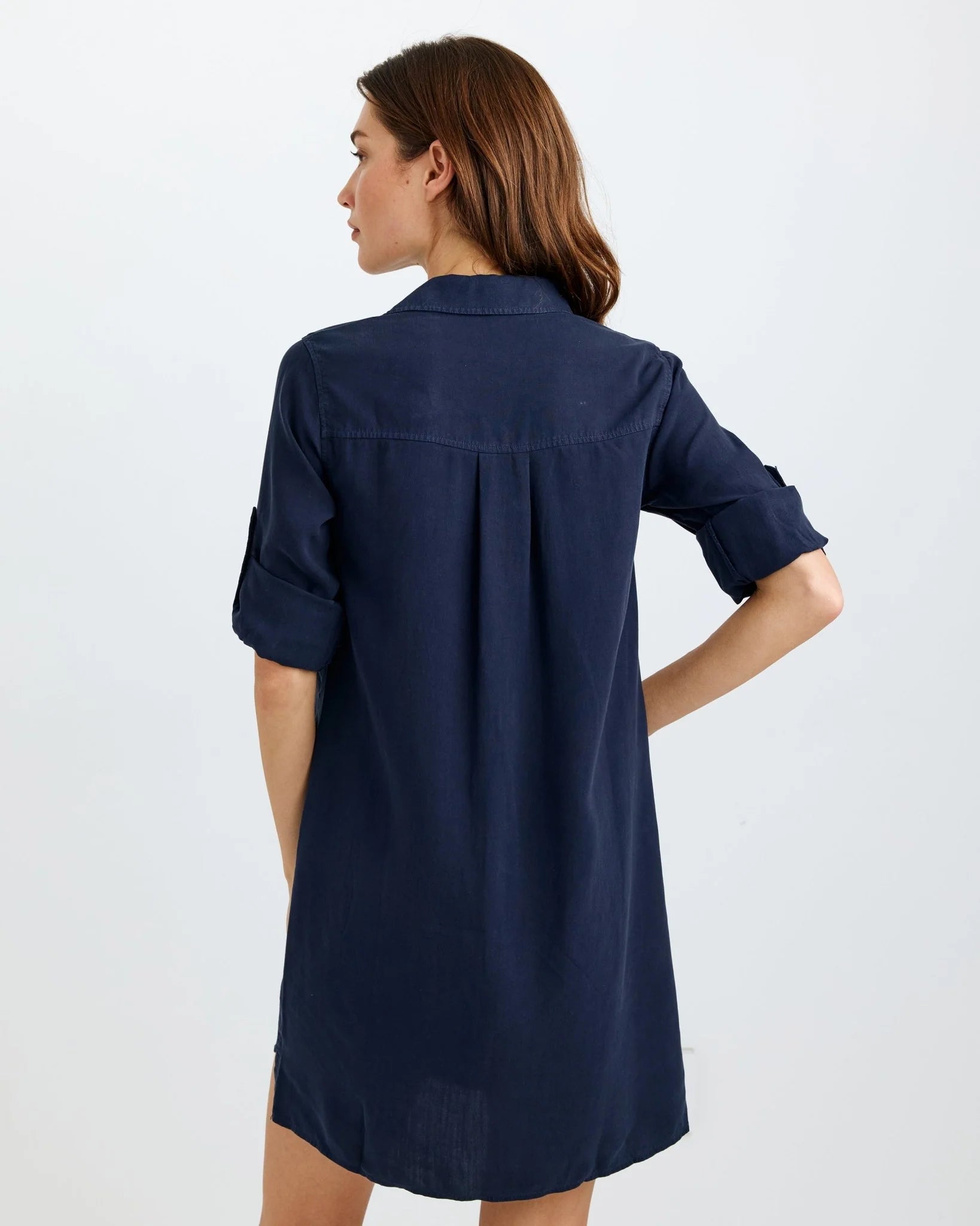 A-Line Rolled Tab Sleeve Dress