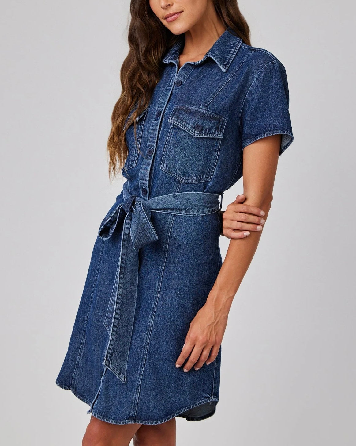 Short Sleeve Seamed Shirt Dress