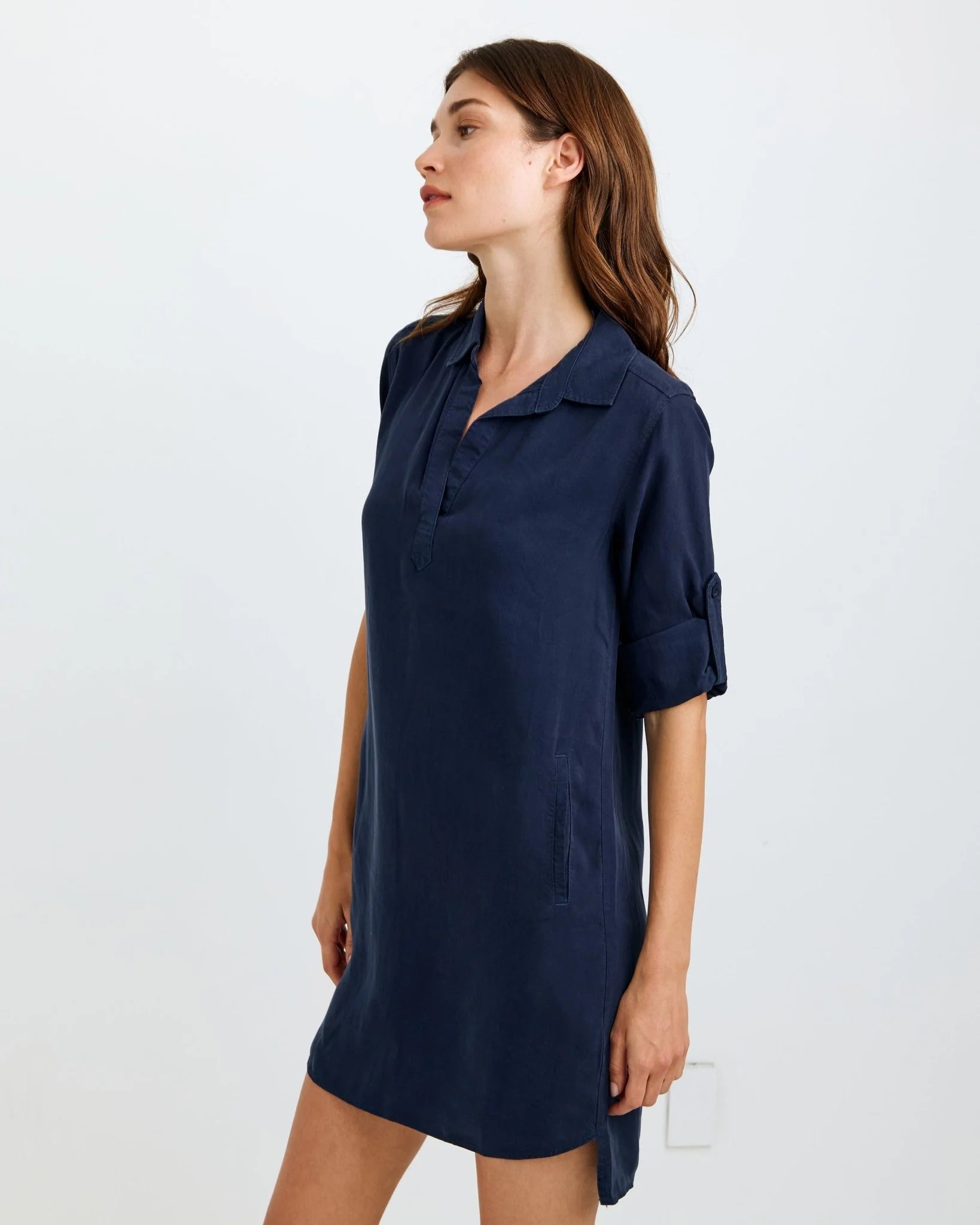 A-Line Rolled Tab Sleeve Dress