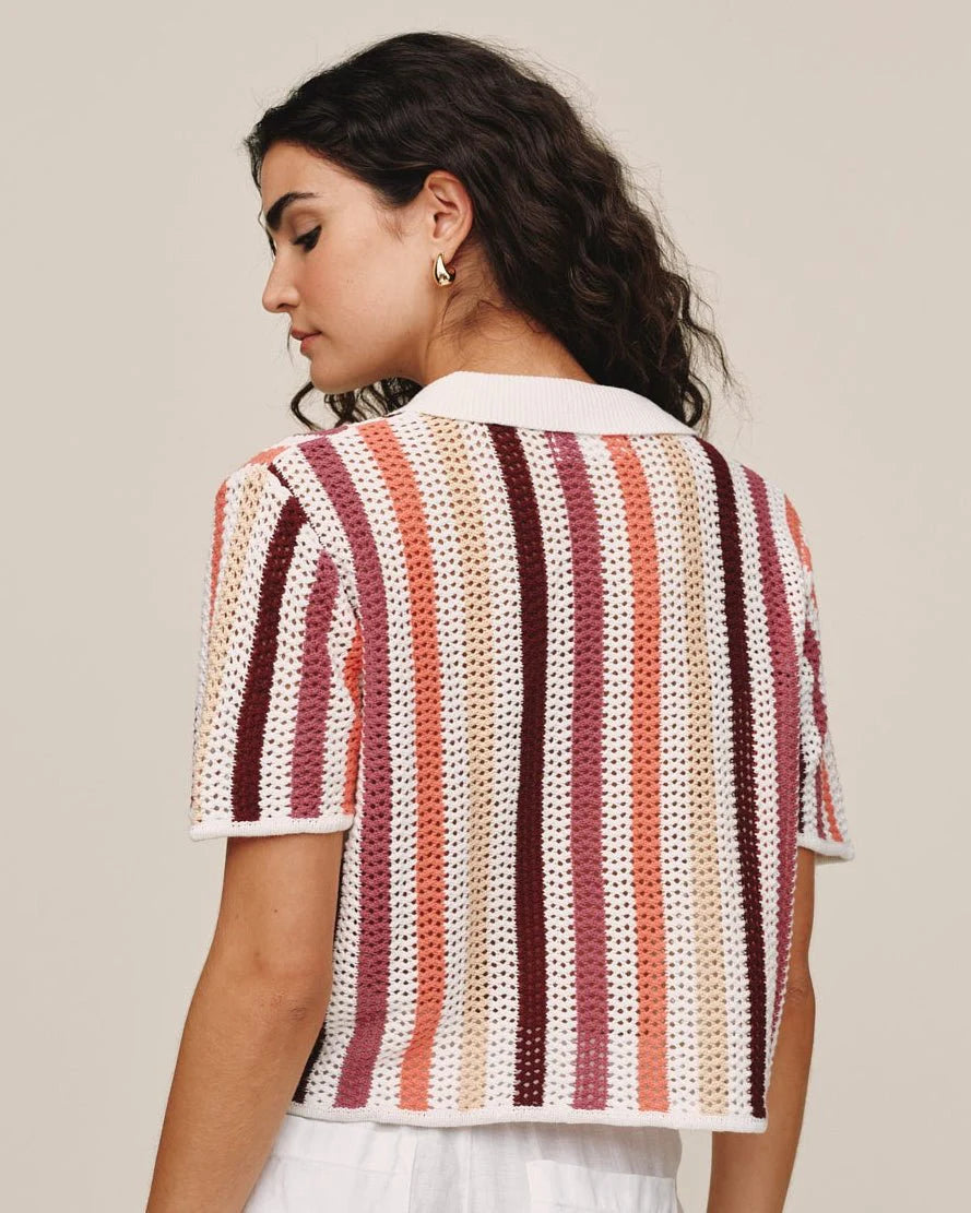 Short Sleeve Open Knit Button Down