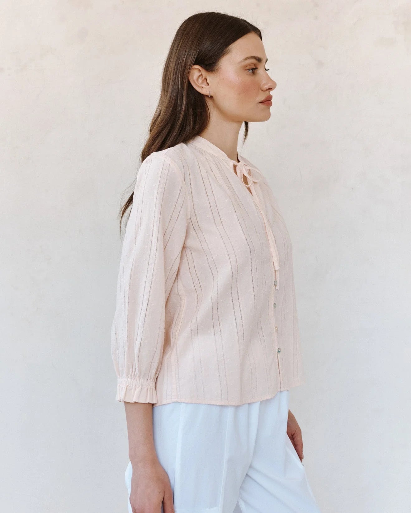 3/4 Sleeve Tie Neck Blouse