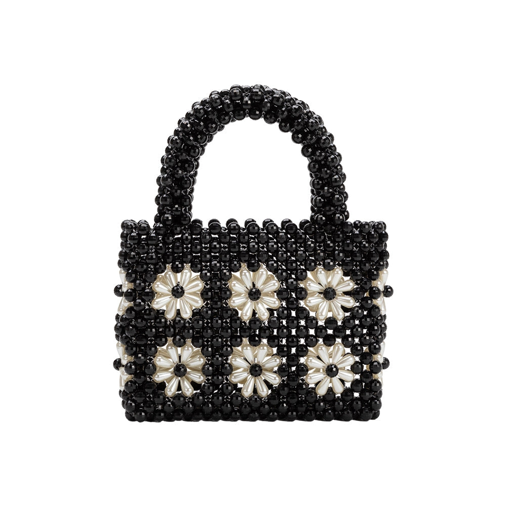 Selena Black Beaded Top Handle Bag