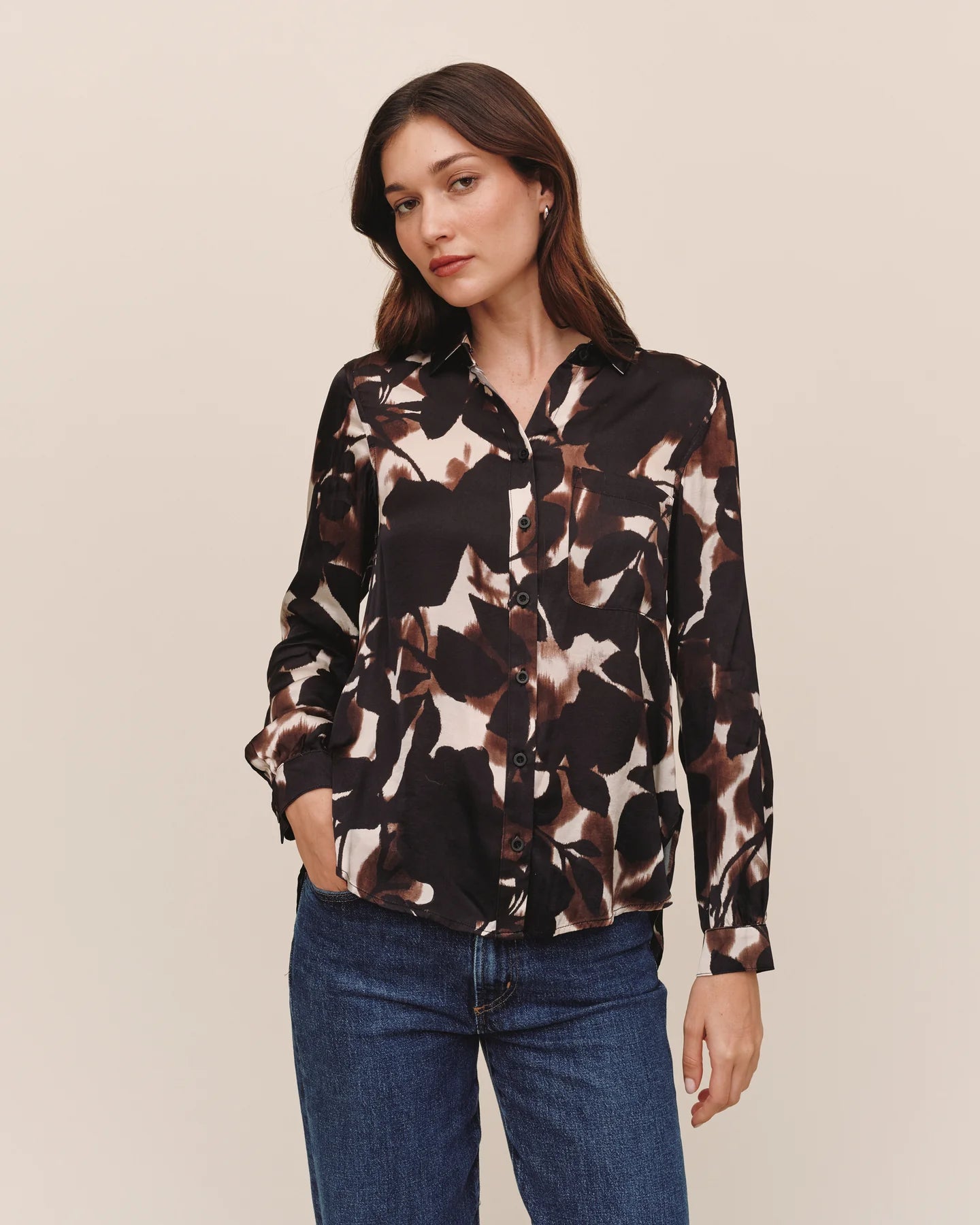 Long Sleeve Round Hem Button Down