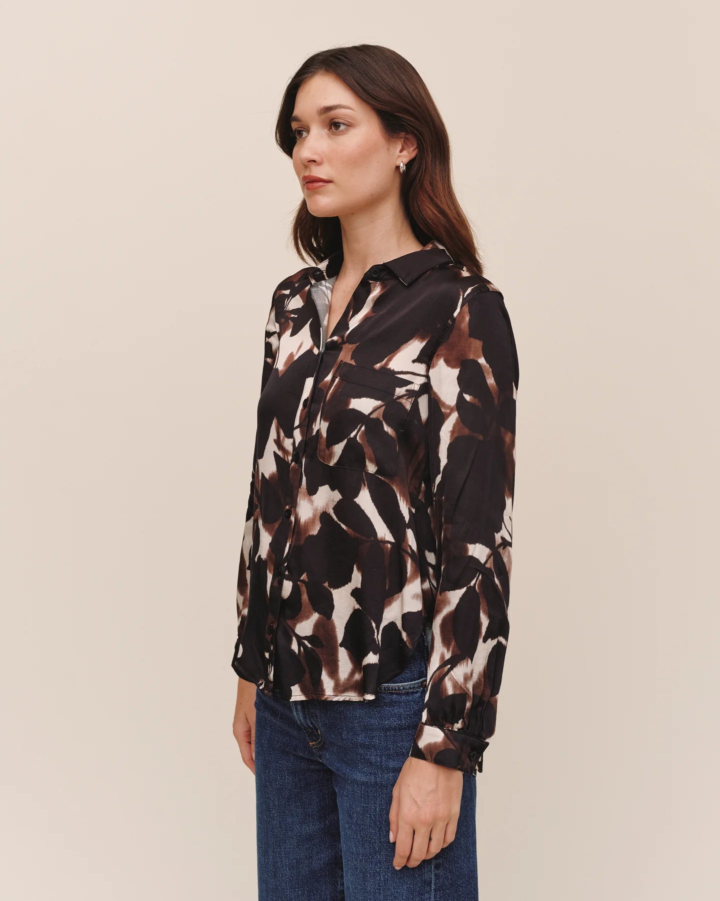 Long Sleeve Round Hem Button Down