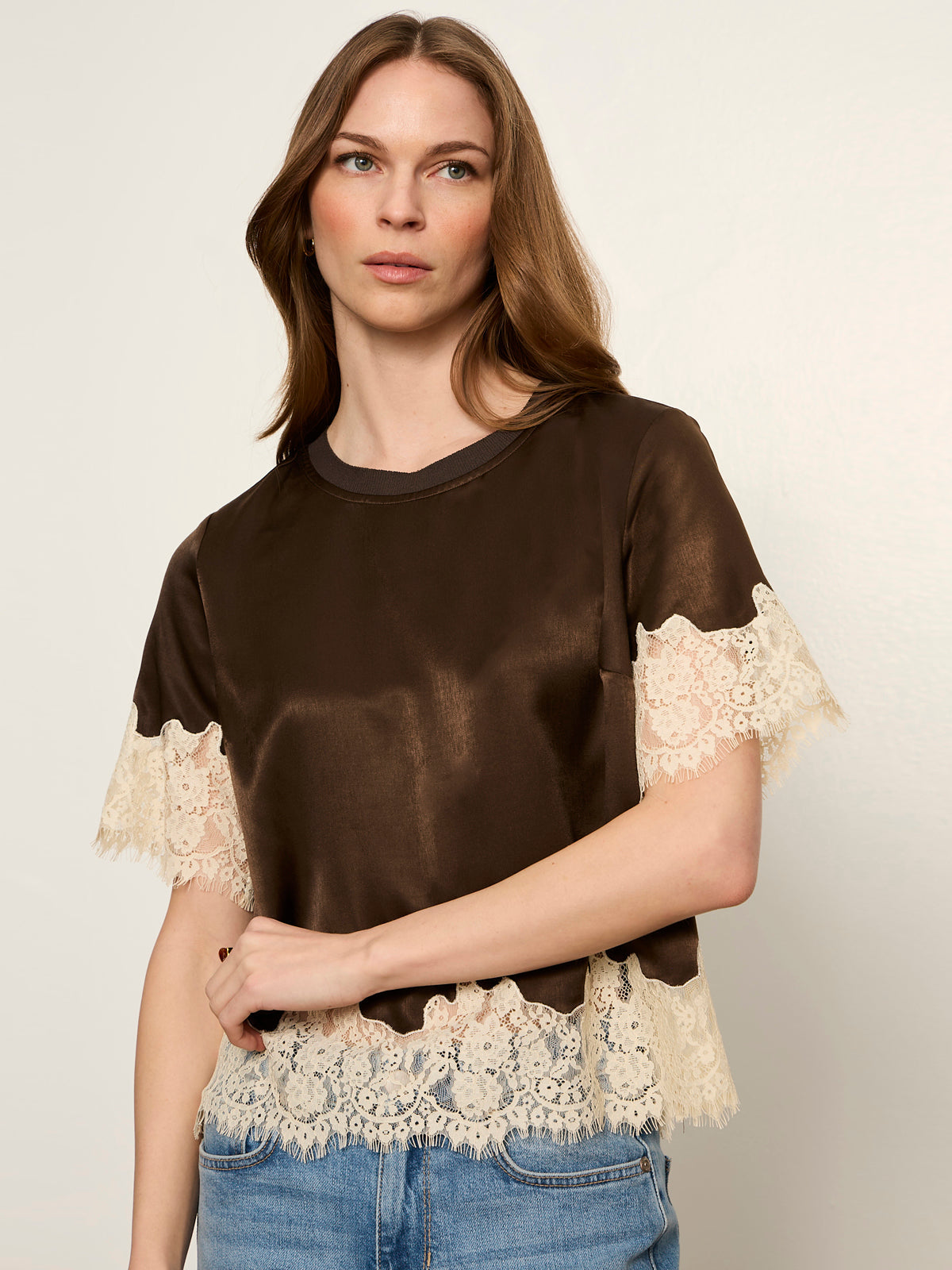 One Of A Kind Satin Lace Top
