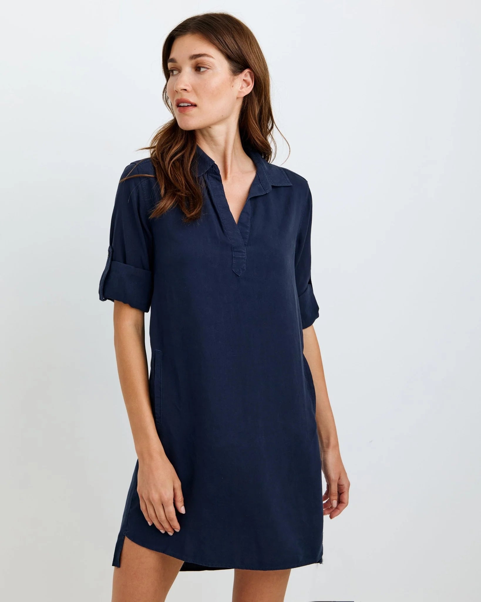 A-Line Rolled Tab Sleeve Dress