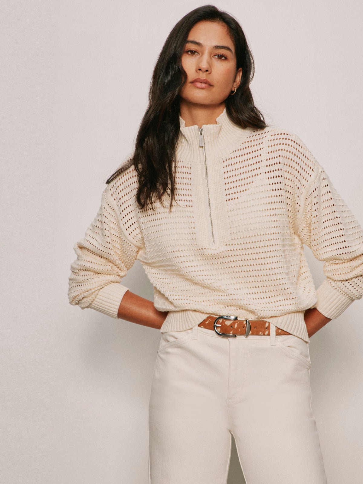 Open Knit 1/2 Zip Sweater