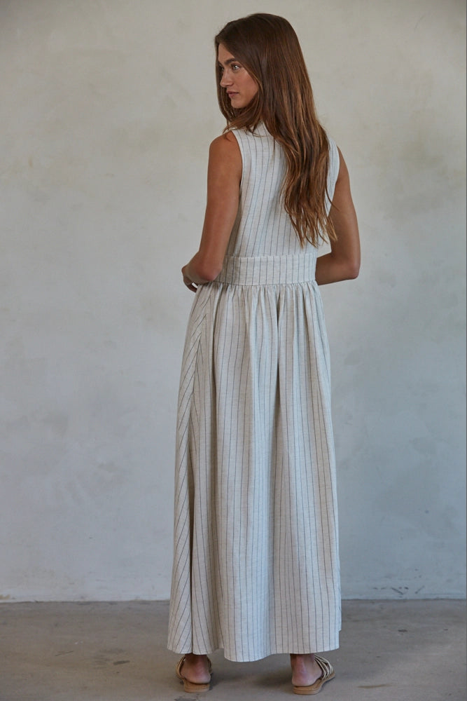 Linen Striped Maxi Dress