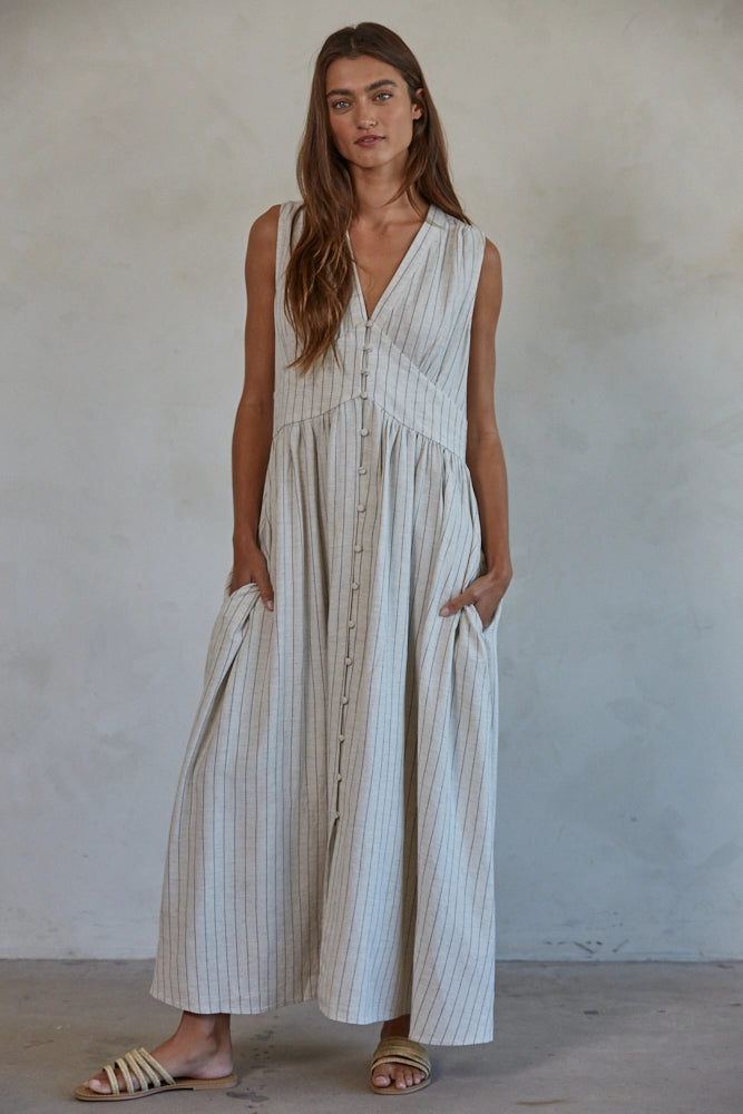 Linen Striped Maxi Dress