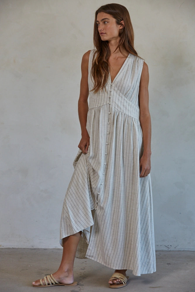 Linen Striped Maxi Dress