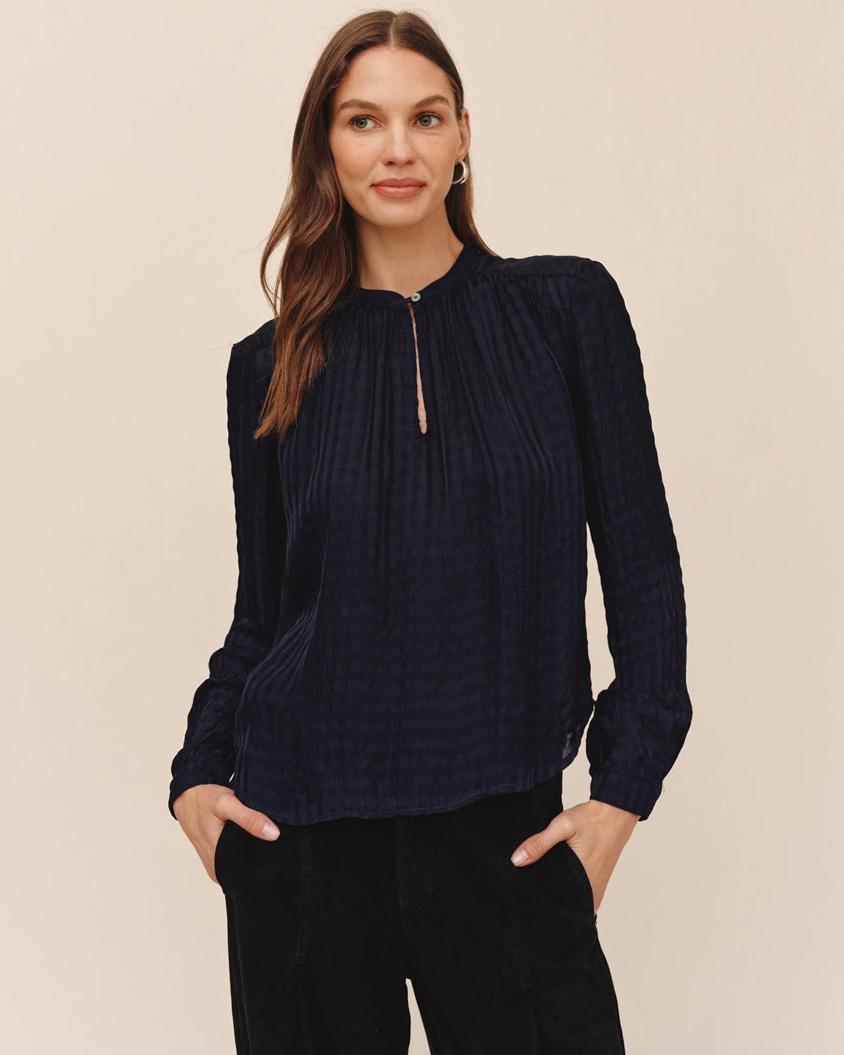 Long Sleeve Shirred Pullover
