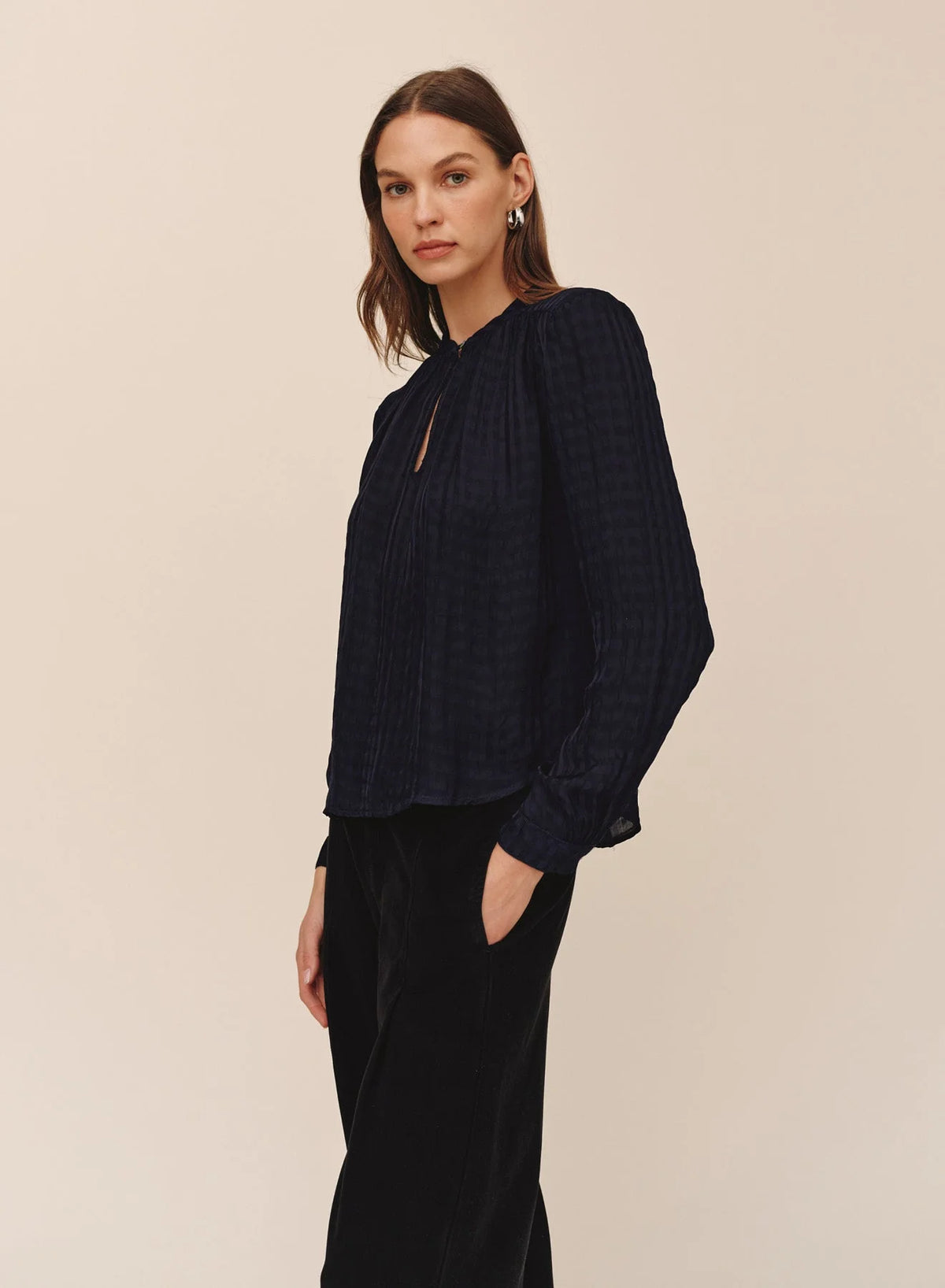Long Sleeve Shirred Pullover