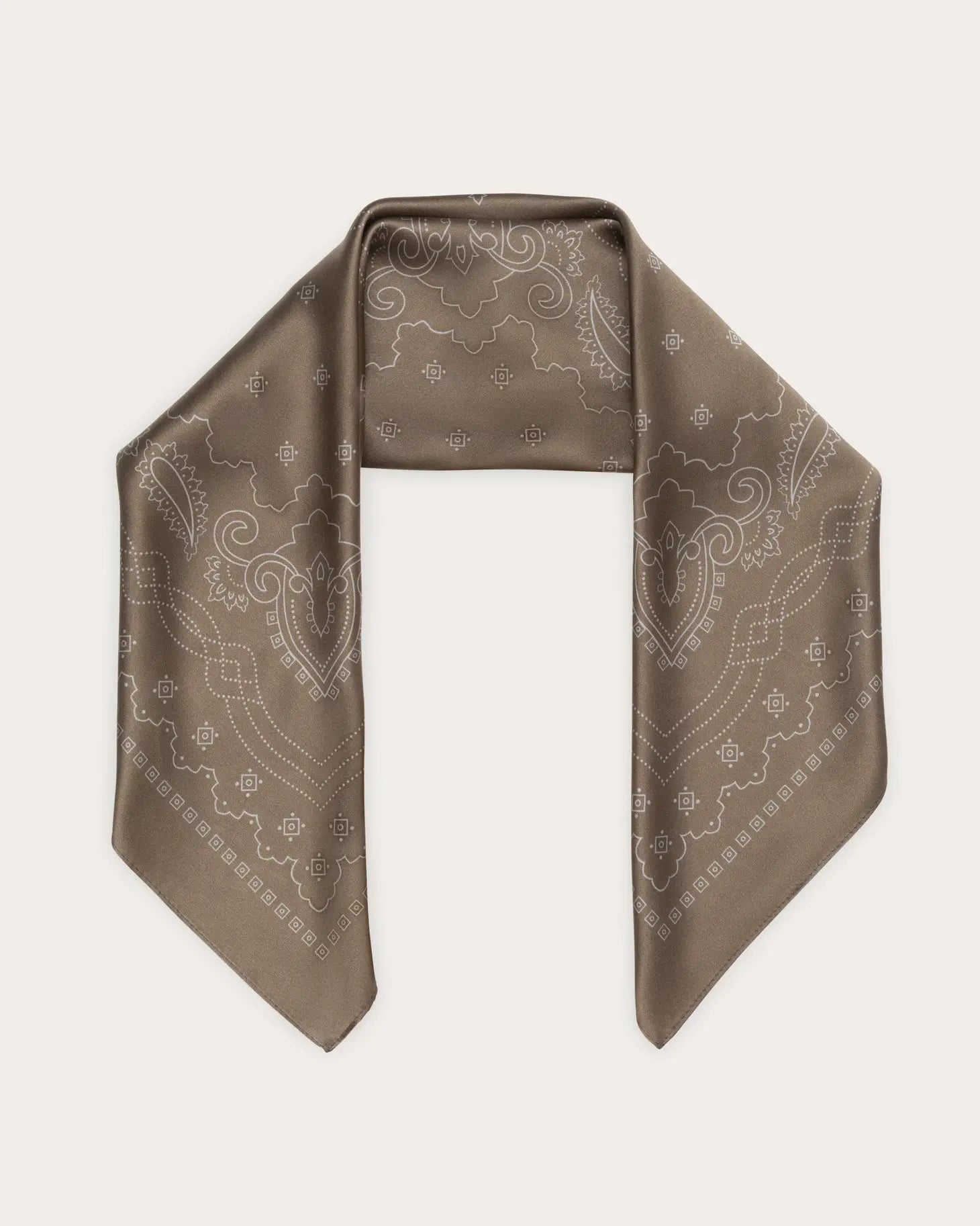 Western 100% Silk Bandana Scarf - Brown